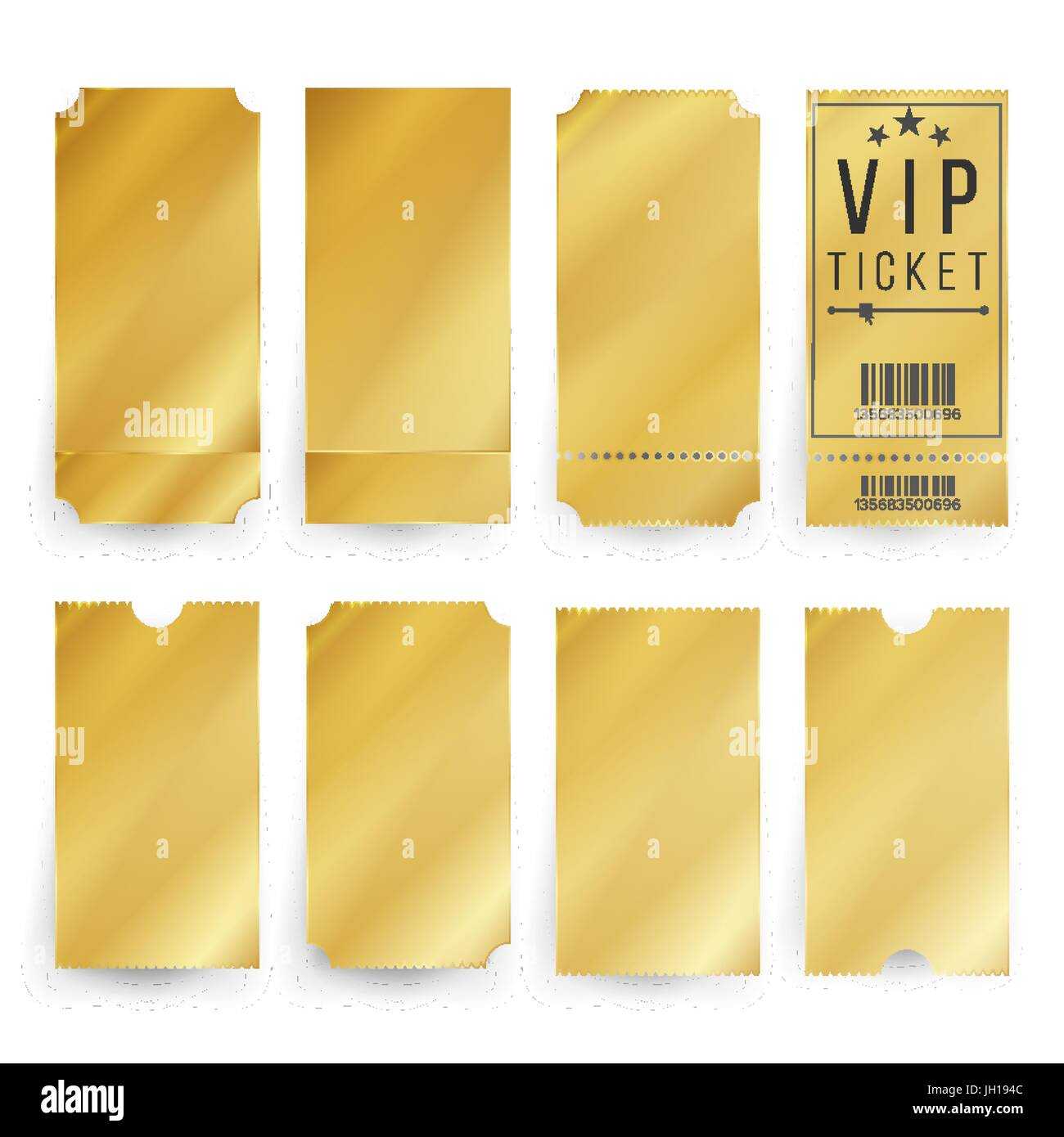 VIP-Ticket Vorlage Vector. Leere goldene Tickets und Gutscheine