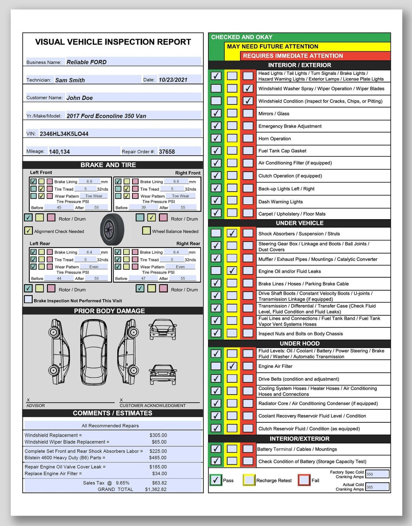 Visual Vehicle Inspection Report Fillable PDF Multi-Point - Etsy