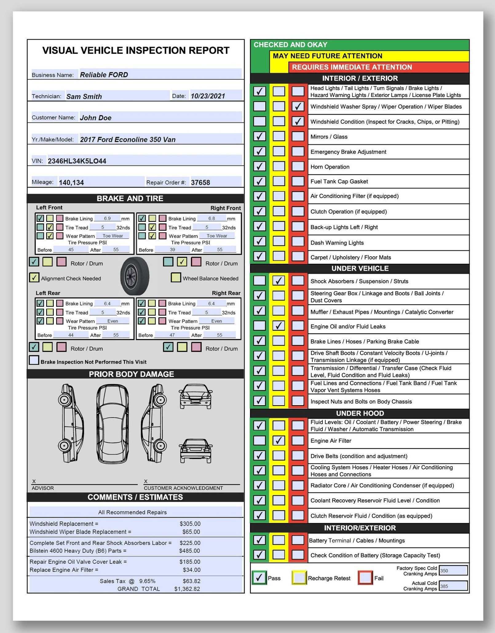 Visual Vehicle Inspection Report Fillable PDF Multi Point – Etsy