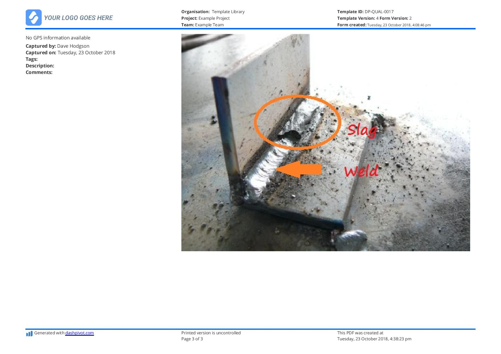 Visual Weld Inspection template - Better than PDF and excel Intended For Welding Inspection Report Template