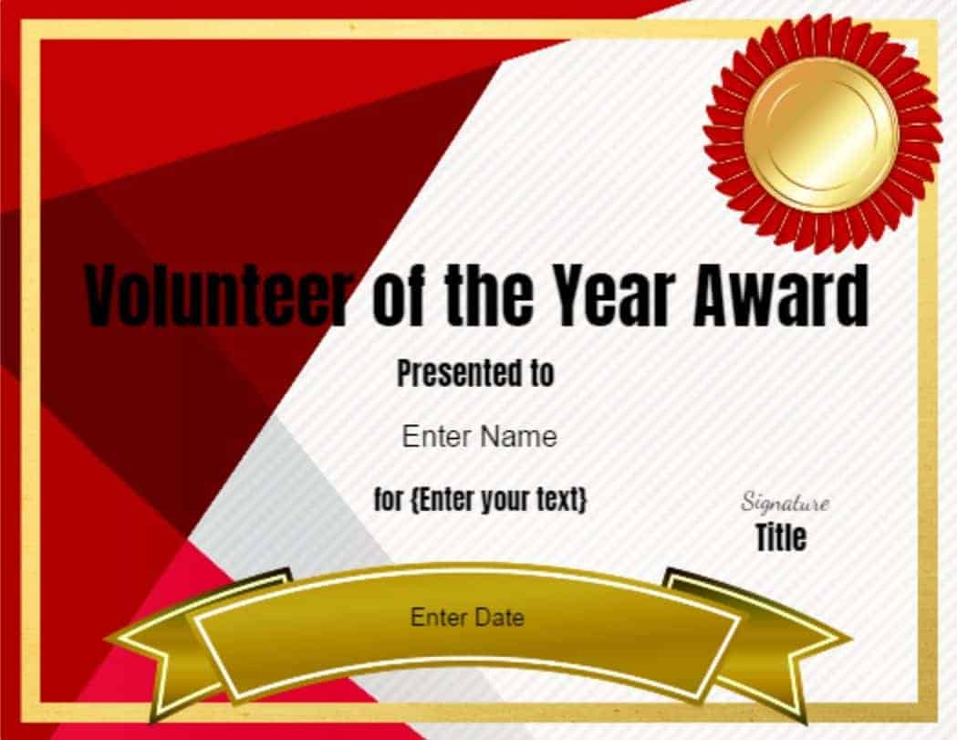Volunteer Certificate Of Appreciation  Customize Online Then Print Inside Volunteer Of The Year Certificate Template