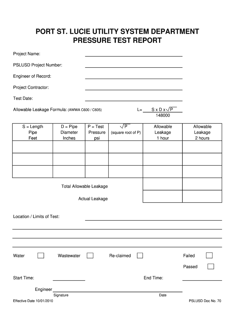 Water Pressure Test Form - Fill Online, Printable, Fillable, Blank  For Hydrostatic Pressure Test Report Template