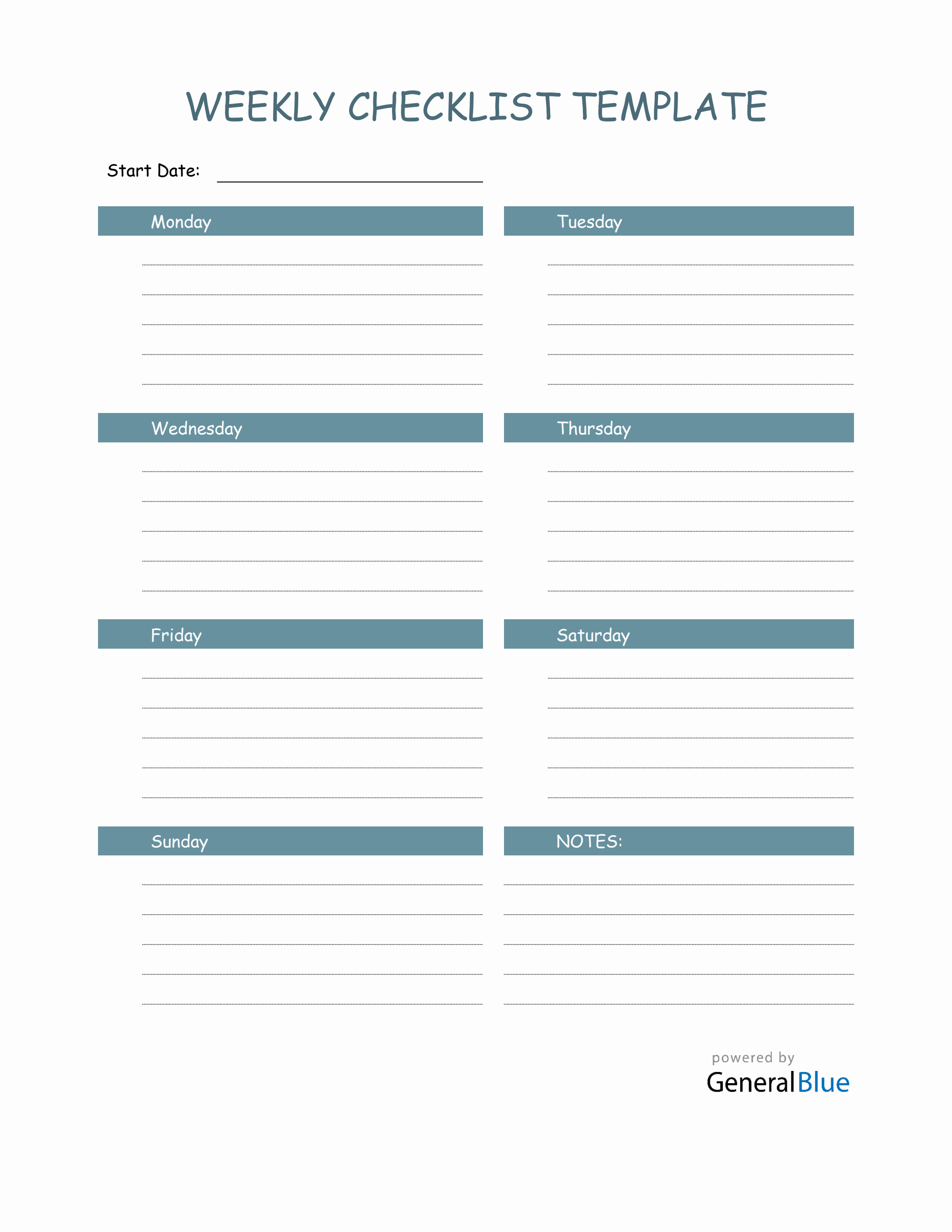 Weekly Checklist Template In PDF In Blank Checklist Template Pdf