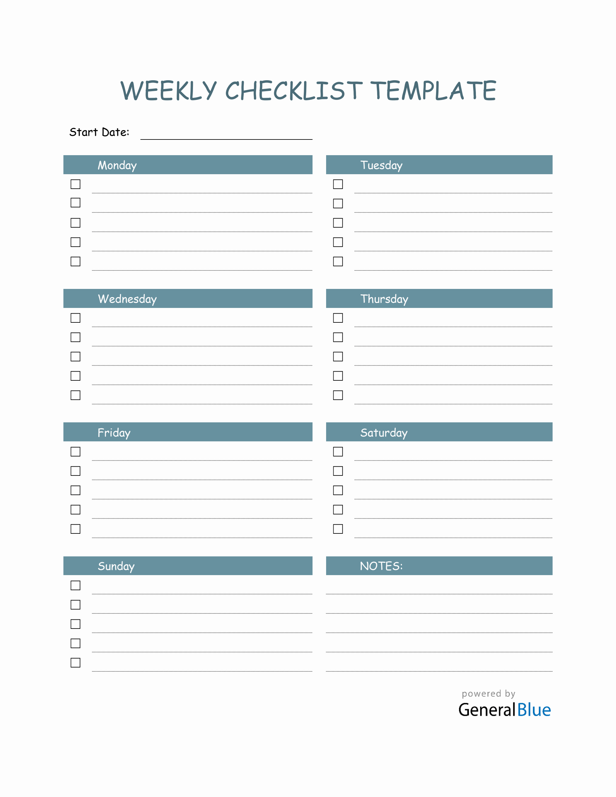 Weekly Checklist Template in Word With Blank Checklist Template Word