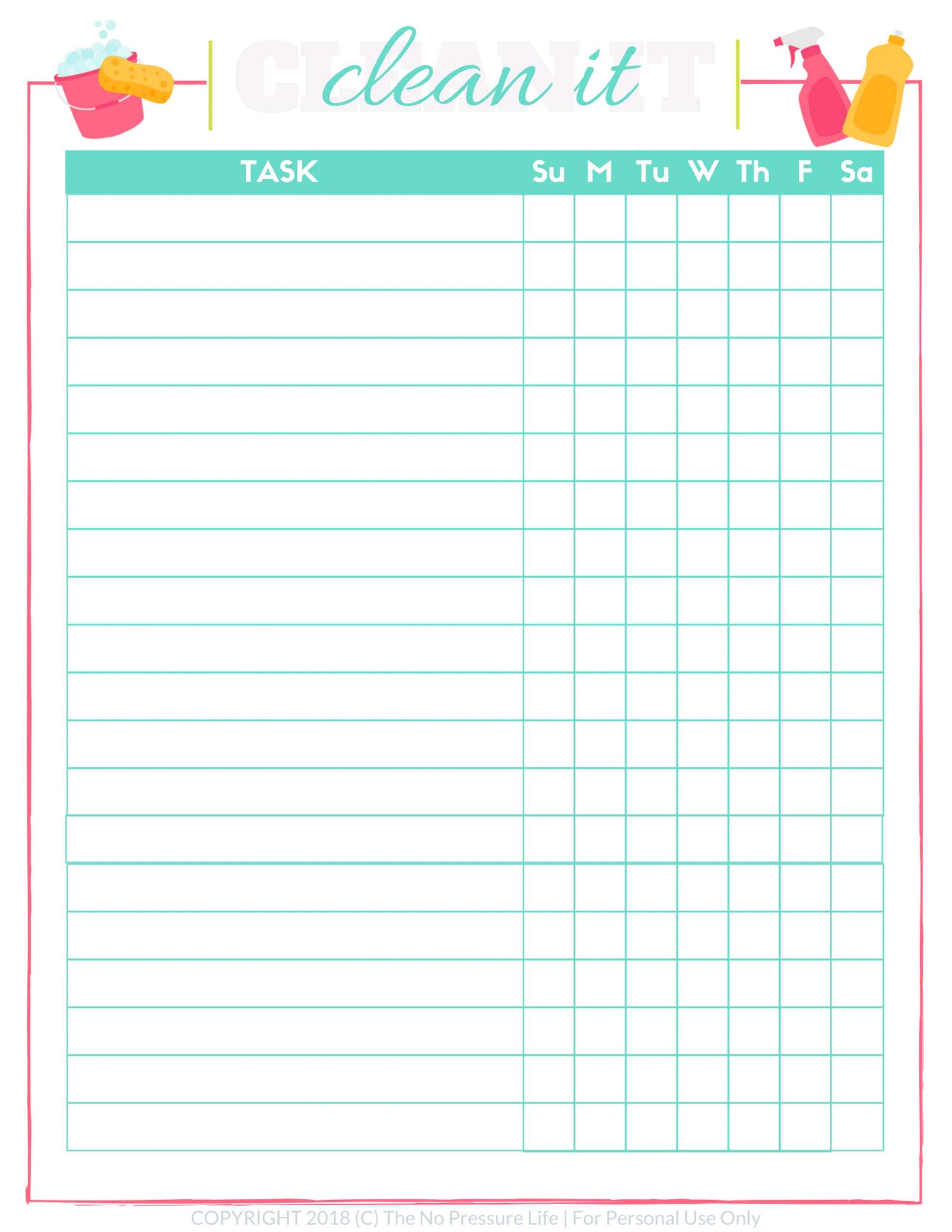 Weekly Cleaning Checklist (Printable) Inside Blank Cleaning Schedule Template