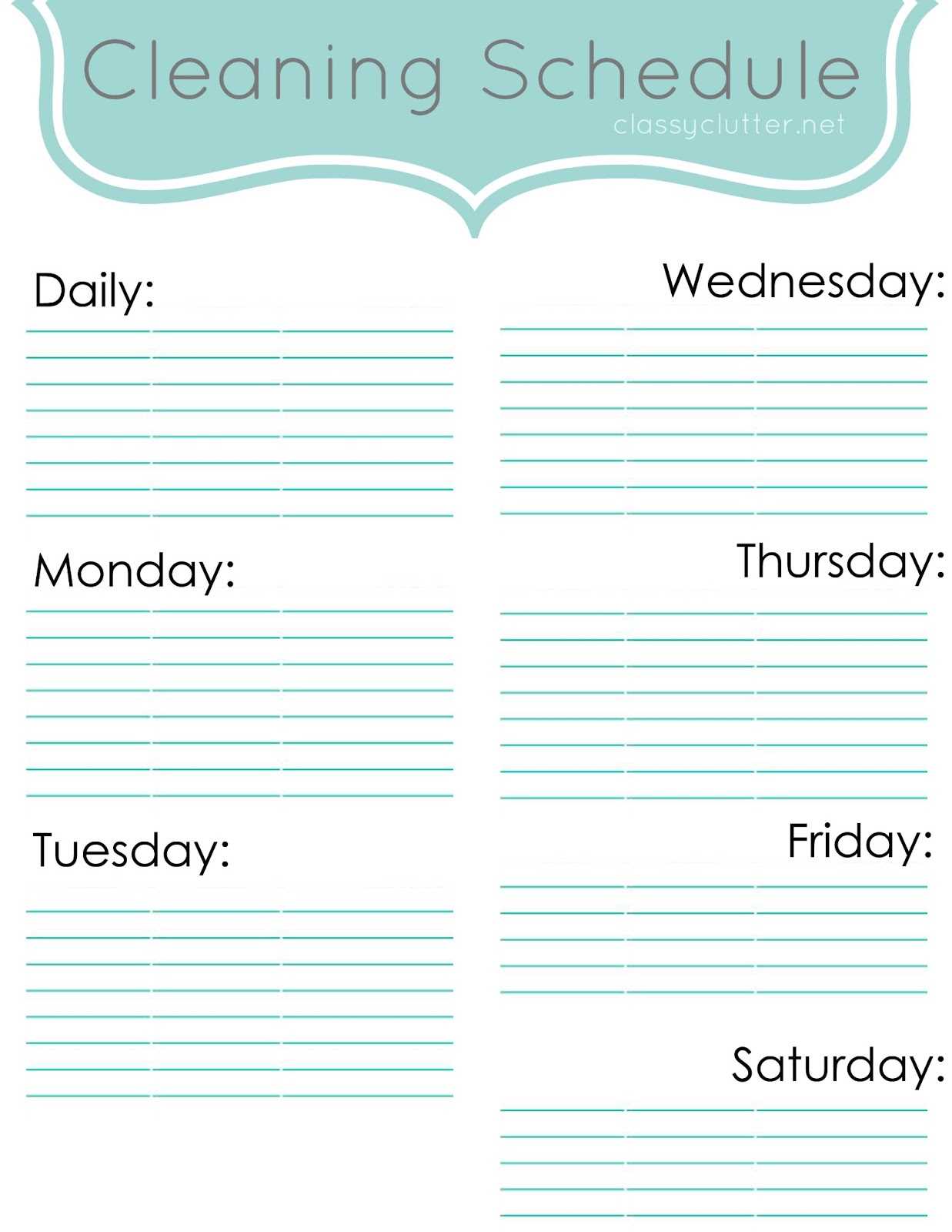 Weekly Cleaning Schedule: Improve Your Cleaning Habits – Classy  Within Blank Cleaning Schedule Template