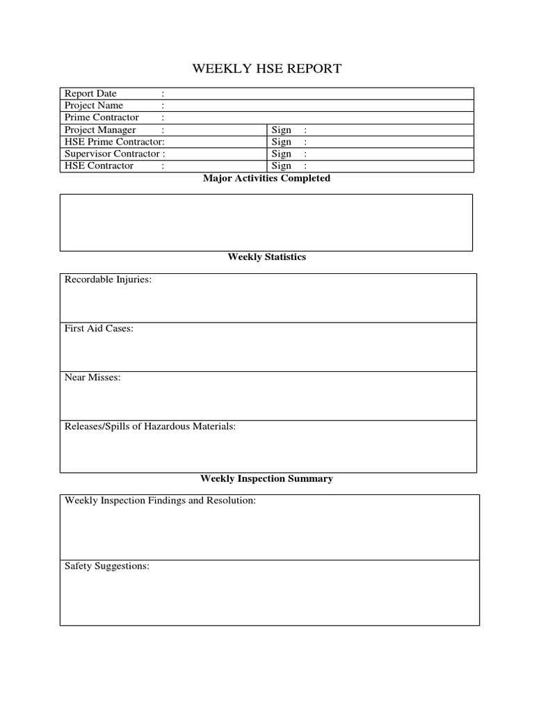 Weekly Hse Report: Major Activities Completed  PDF  Prevention  Throughout Hse Report Template