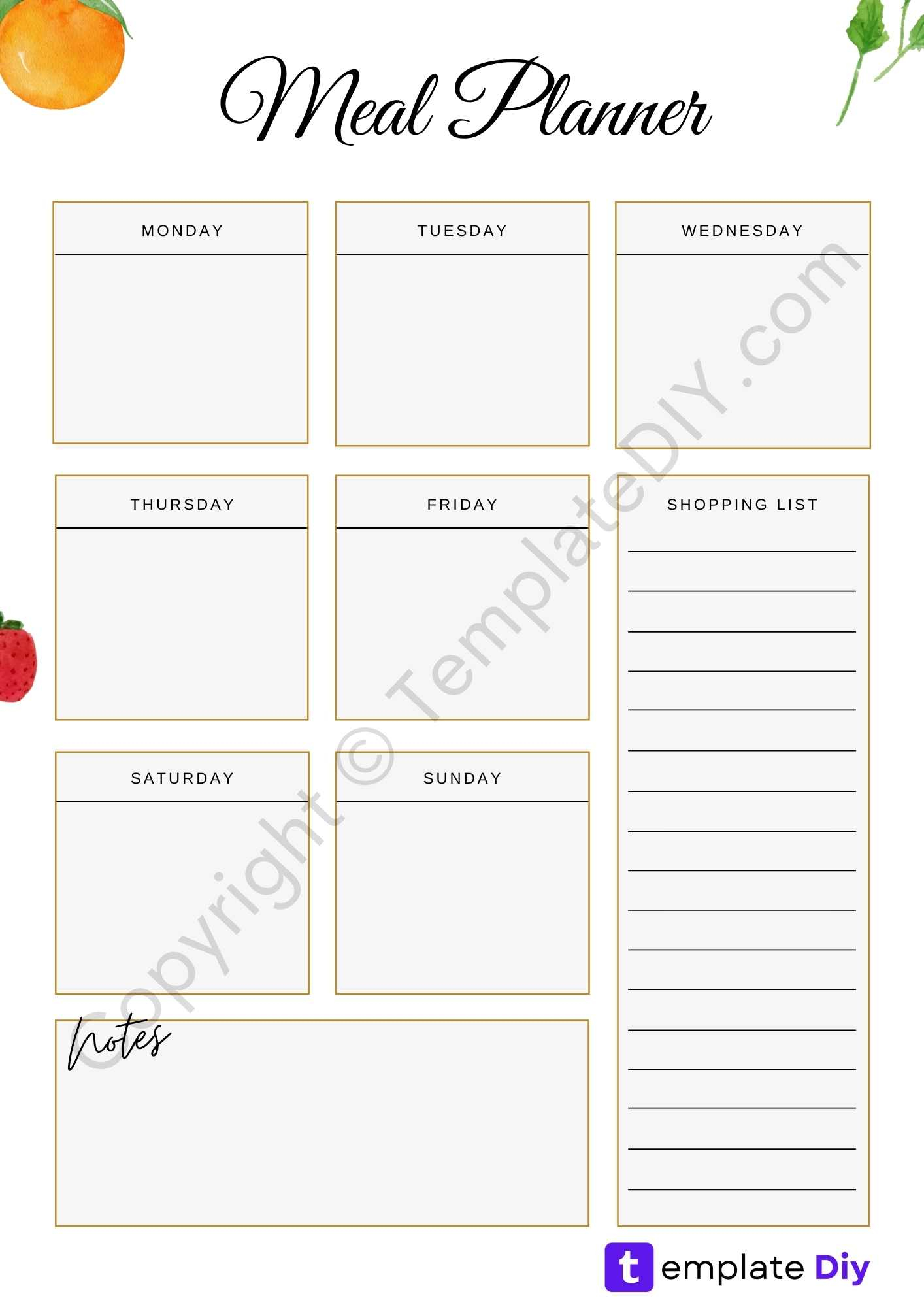 Weekly Meal Planner Printable Template in PDF & Word Intended For Blank Meal Plan Template
