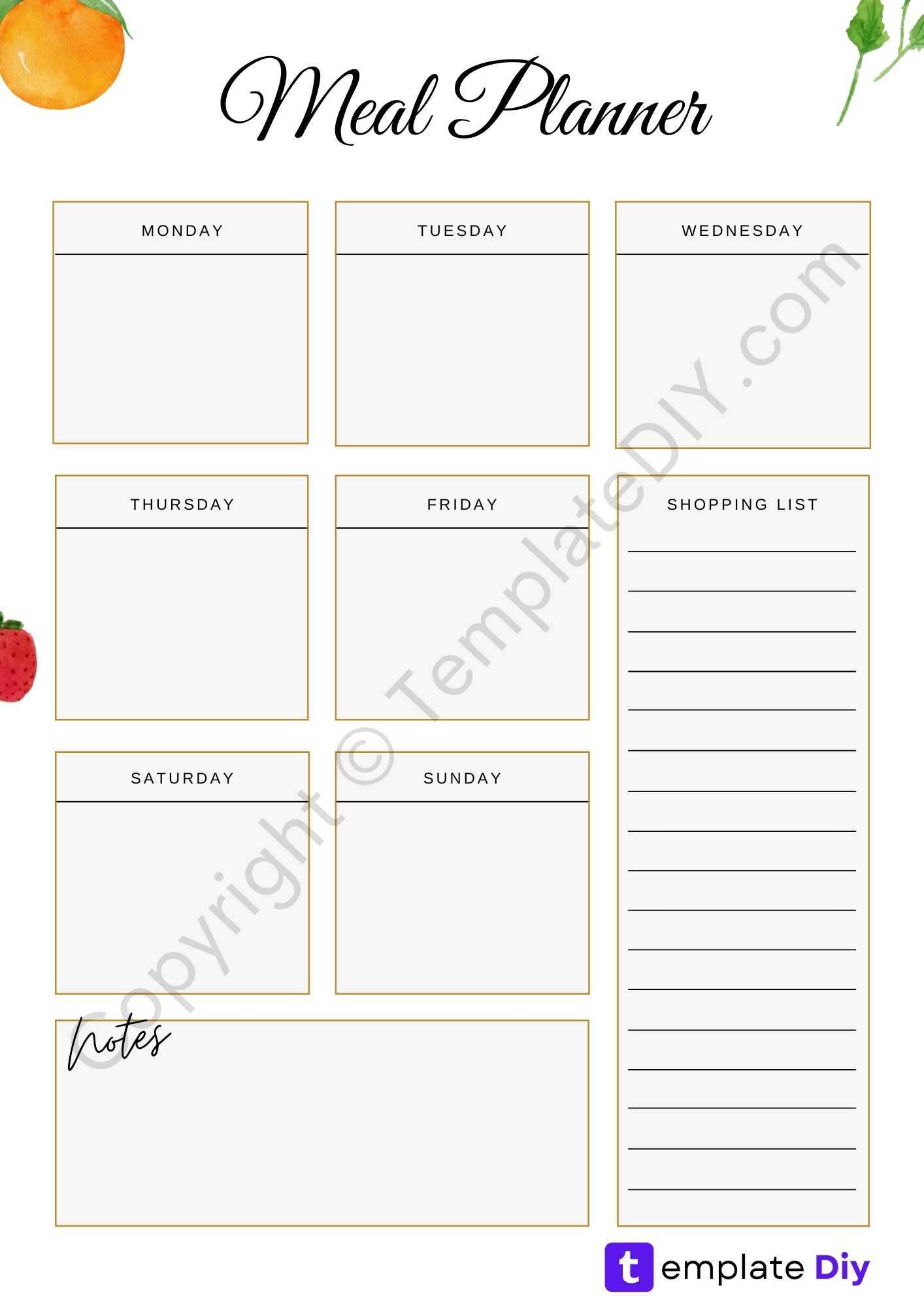 Weekly Meal Planner Printable Template In PDF & Word Intended For Blank Meal Plan Template