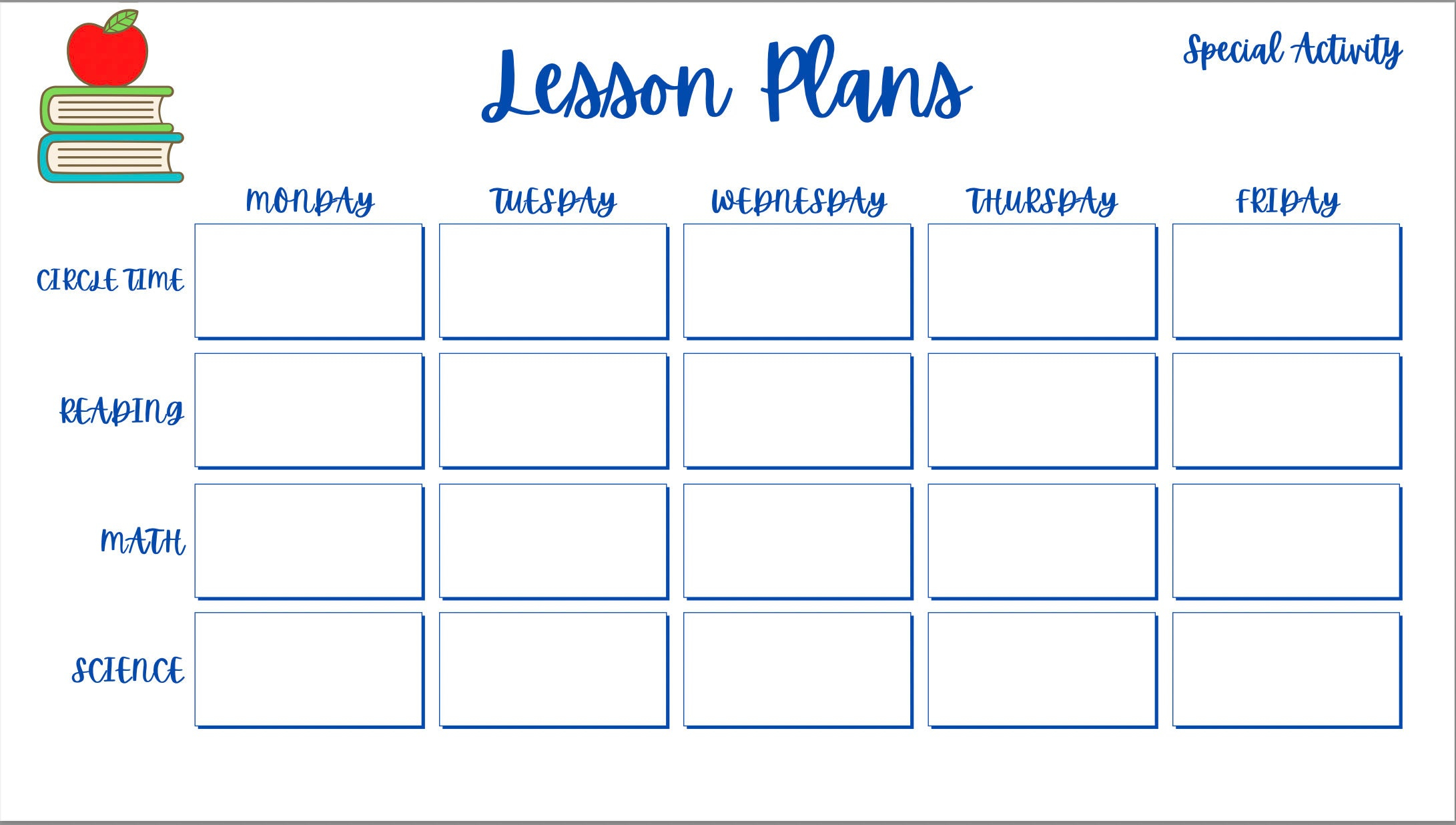 Weekly Preschool/Kindergarten Lesson Plan Template With Regard To Blank Preschool Lesson Plan Template