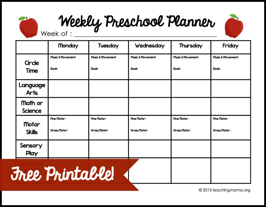 Weekly Preschool Planner Free Printable Pertaining To Blank Preschool Lesson Plan Template