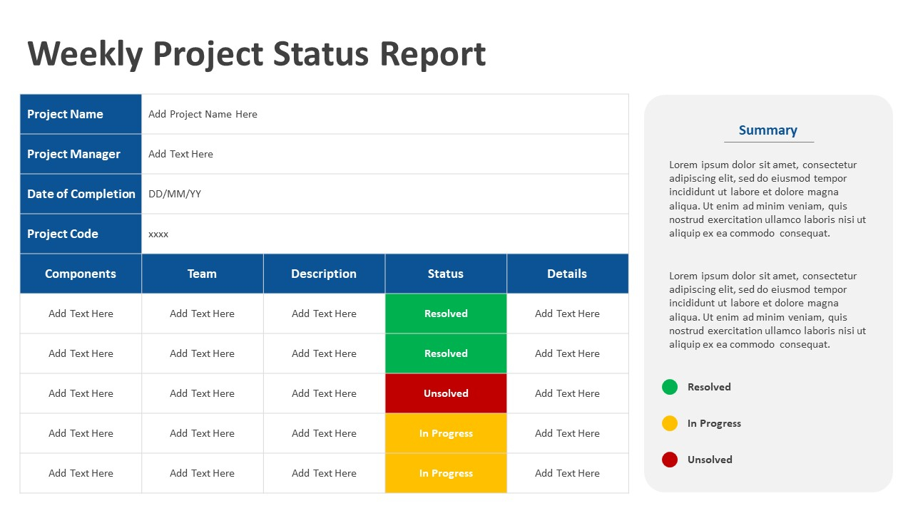 Weekly Project Status Report PowerPoint Template  PPT Templates With Regard To Weekly Project Status Report Template Powerpoint