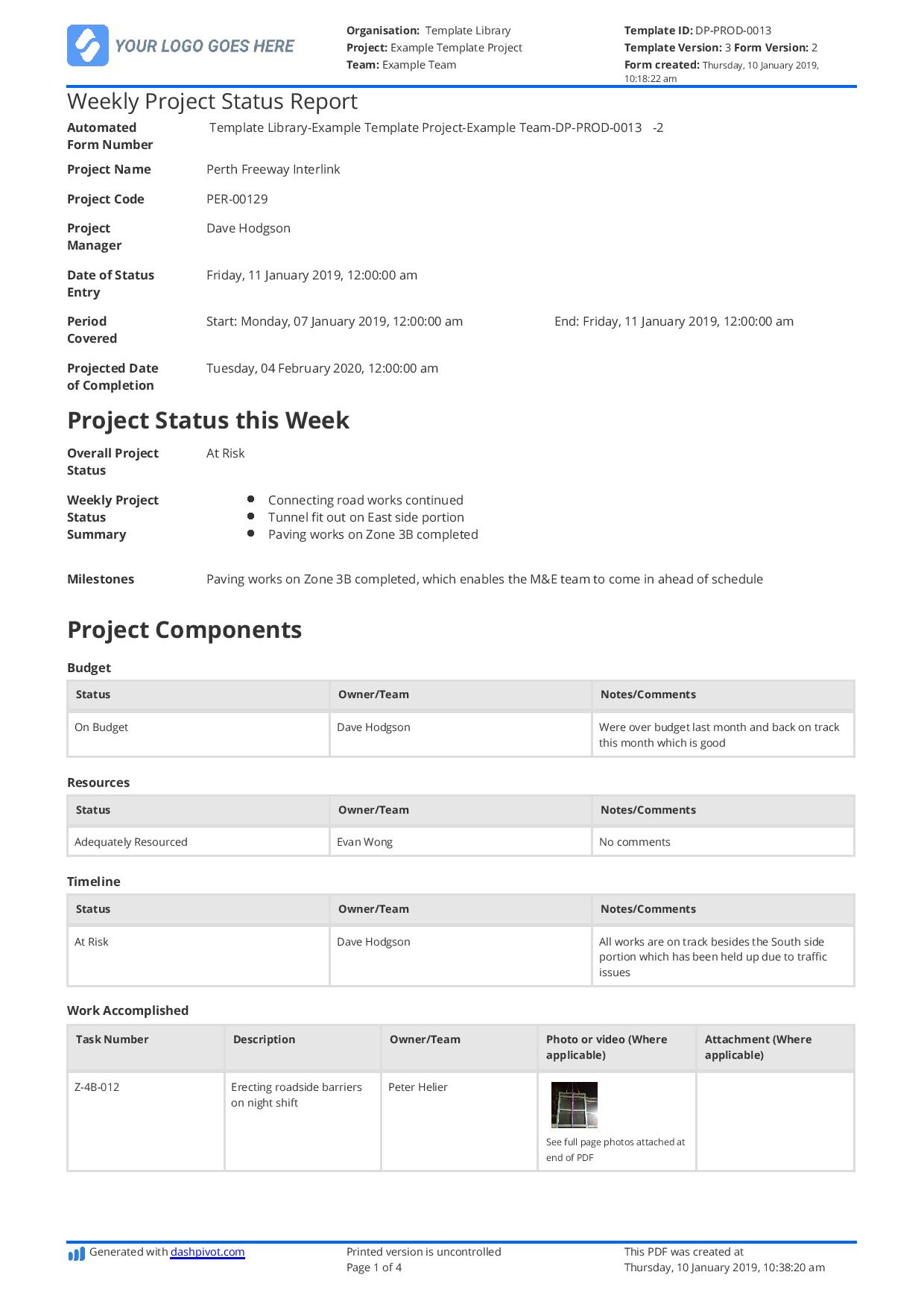 Weekly Project Status Report template - Free and customisable