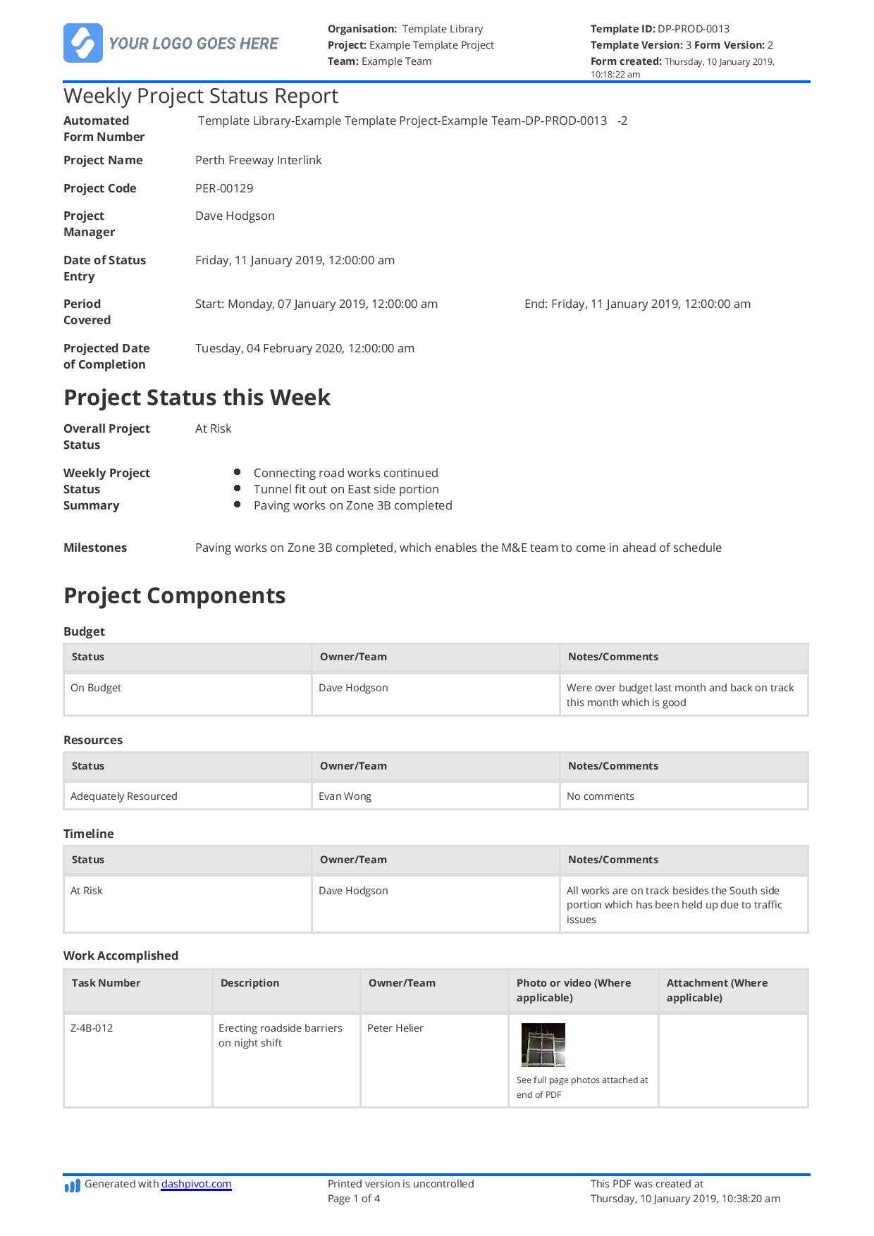 Weekly Project Status Report template - Free and customisable