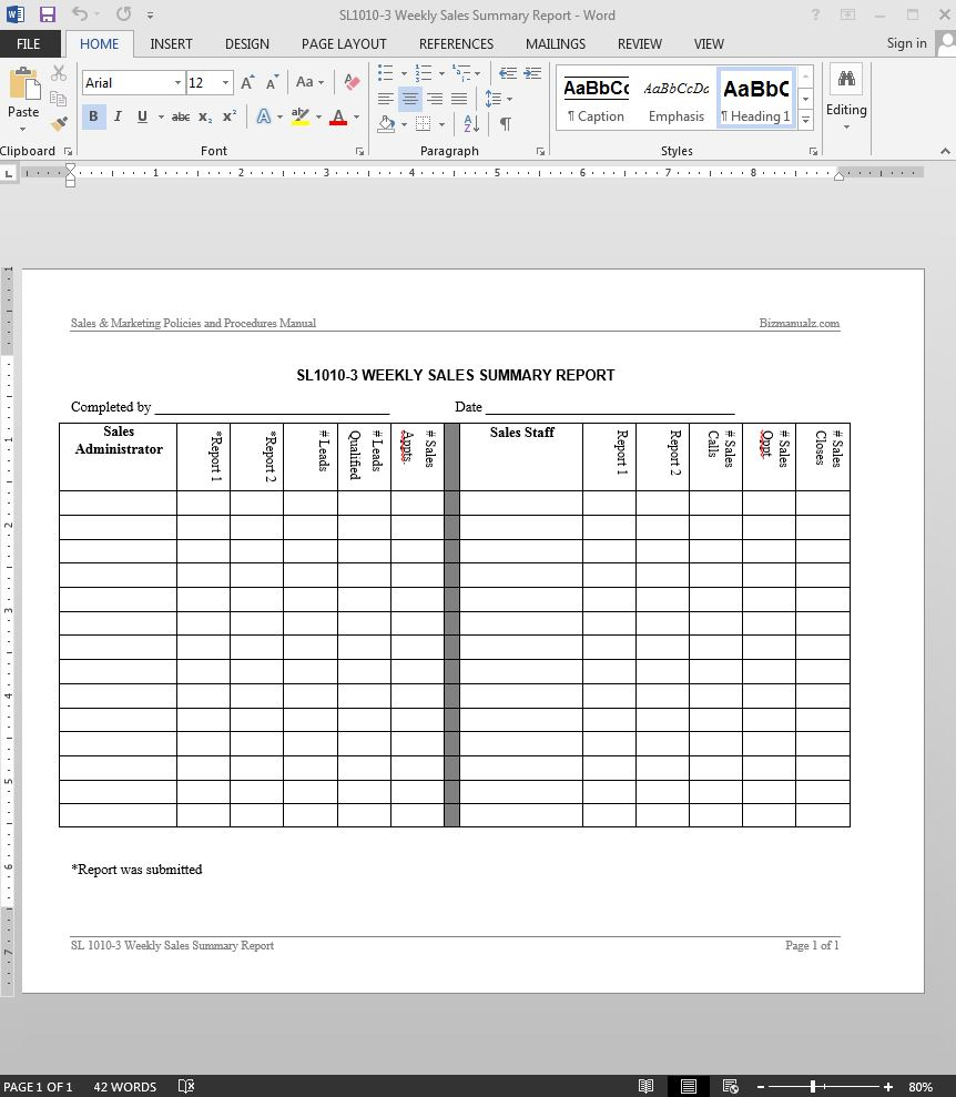 Weekly Sales Summary Report Template Pertaining To Weekly Test Report Template