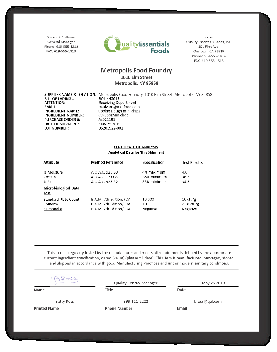 What is a Certificate of Analysis for Food Production - Quality  Within Certificate Of Analysis Template