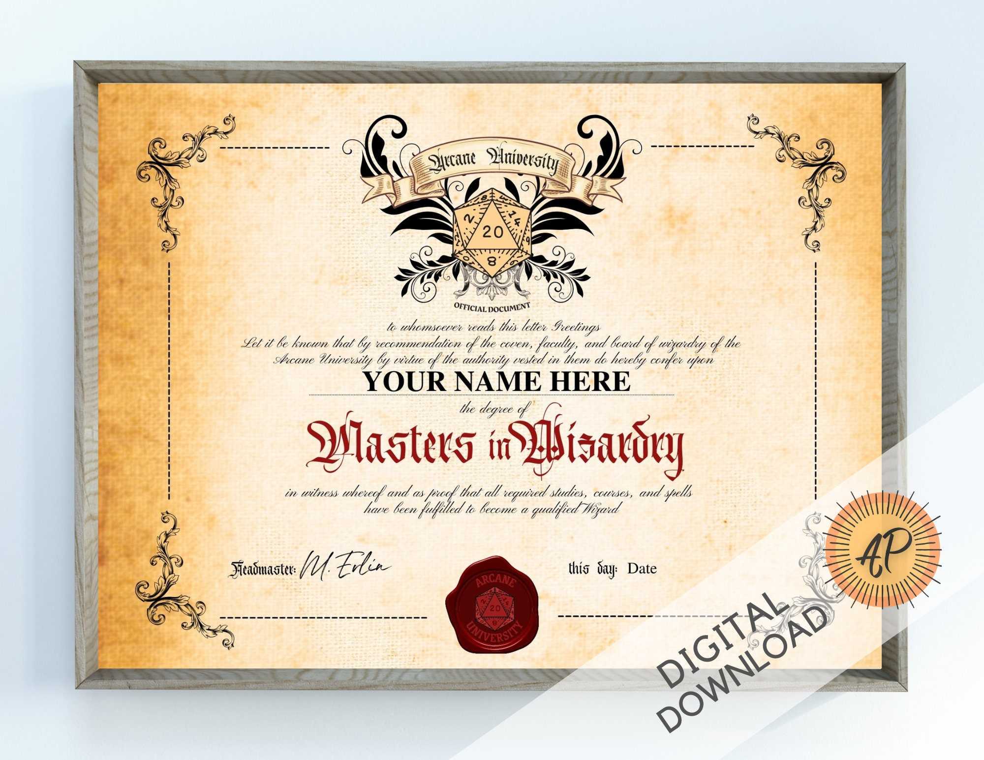 Wizarding Diploma – Etsy Intended For Harry Potter Certificate Template