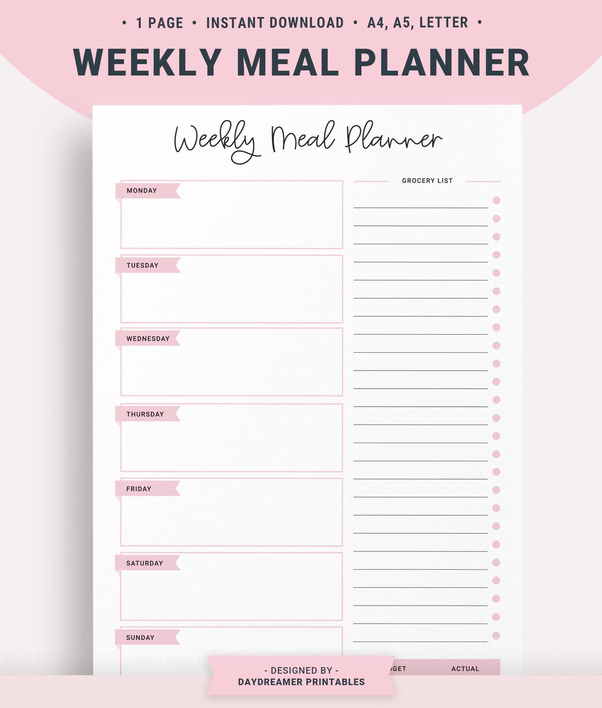 Wochenplan Druckbare Menüplaner Vorlage Einkaufsliste Food - Etsy  Throughout Blank Meal Plan Template