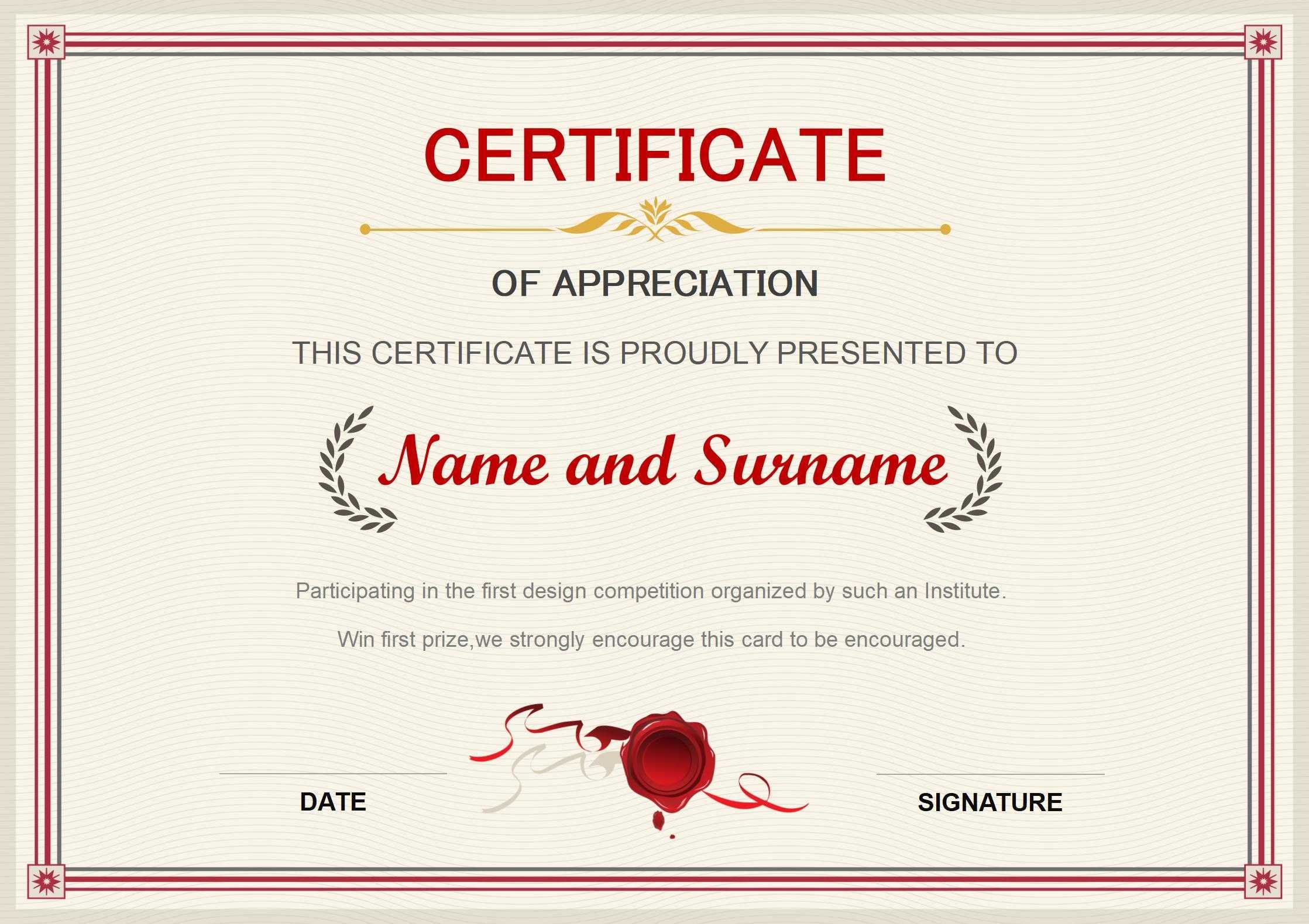 WORD Of Certificate Of Appreciation