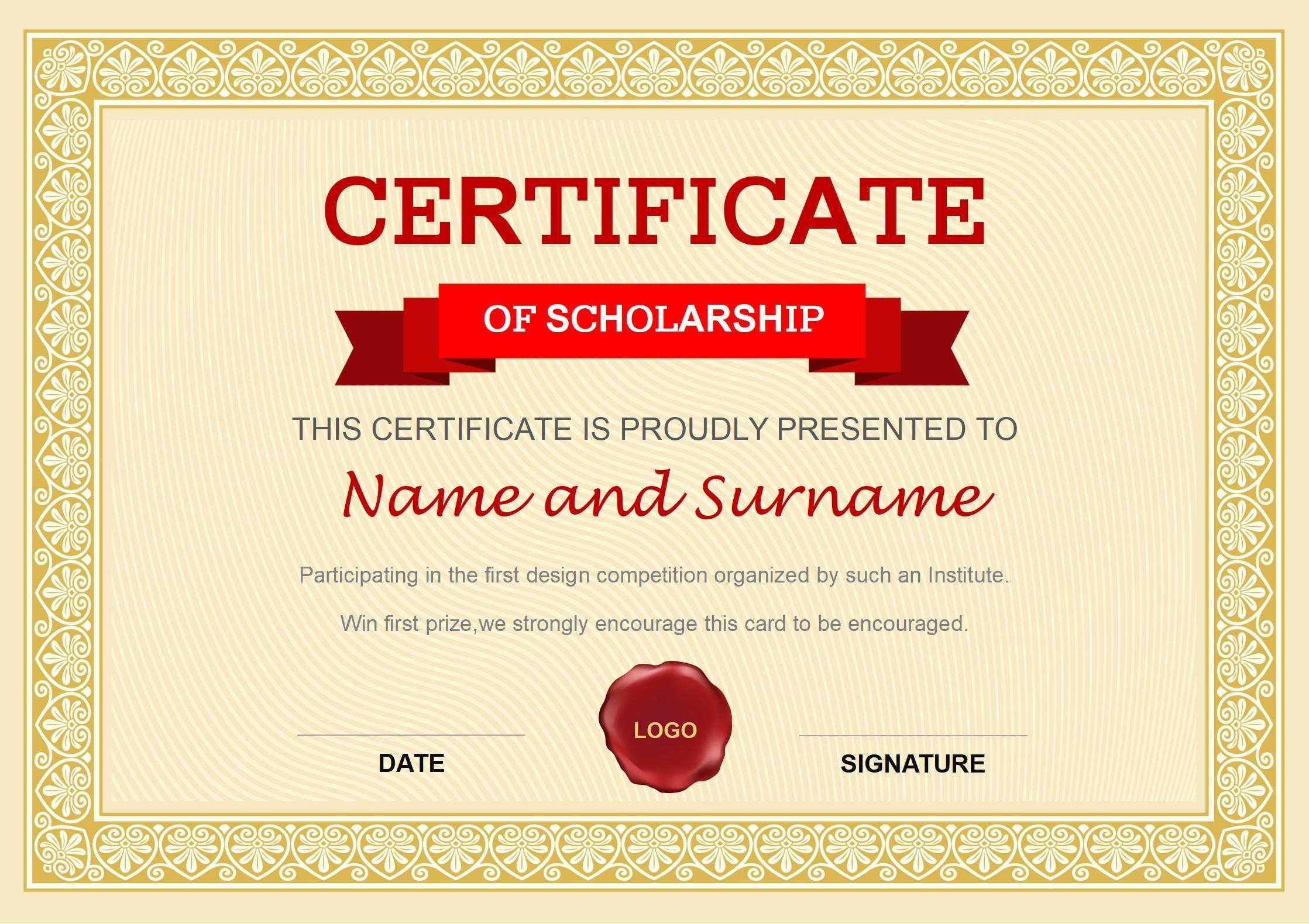 WORD of Certificate of Scholarship