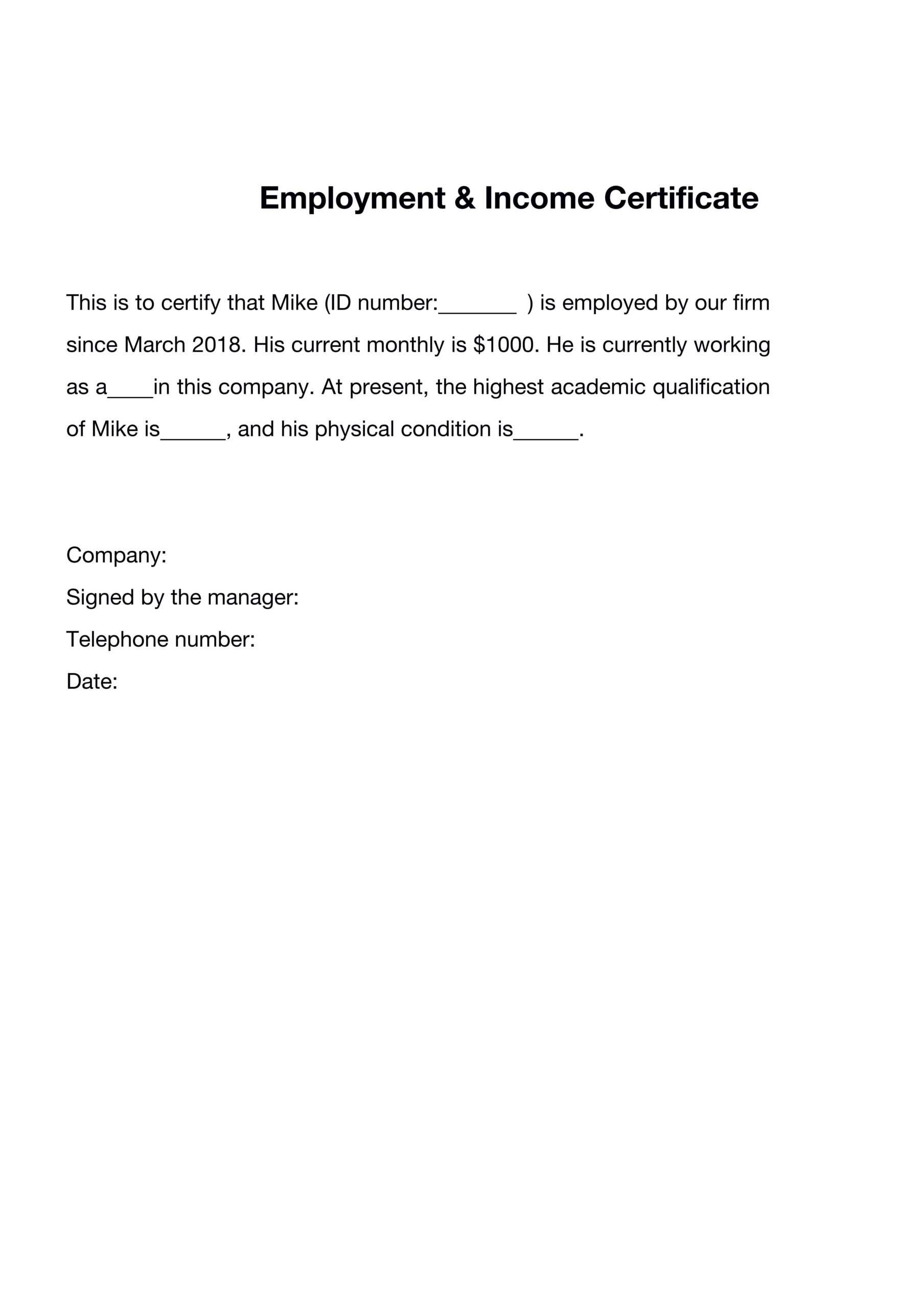 WORD Of Employment & Income Certificate