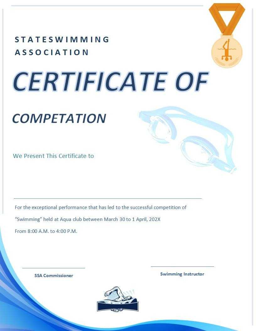 WORD of Simple Blue Swimming Certificate WORD of Simple Blue Swimming Certificate