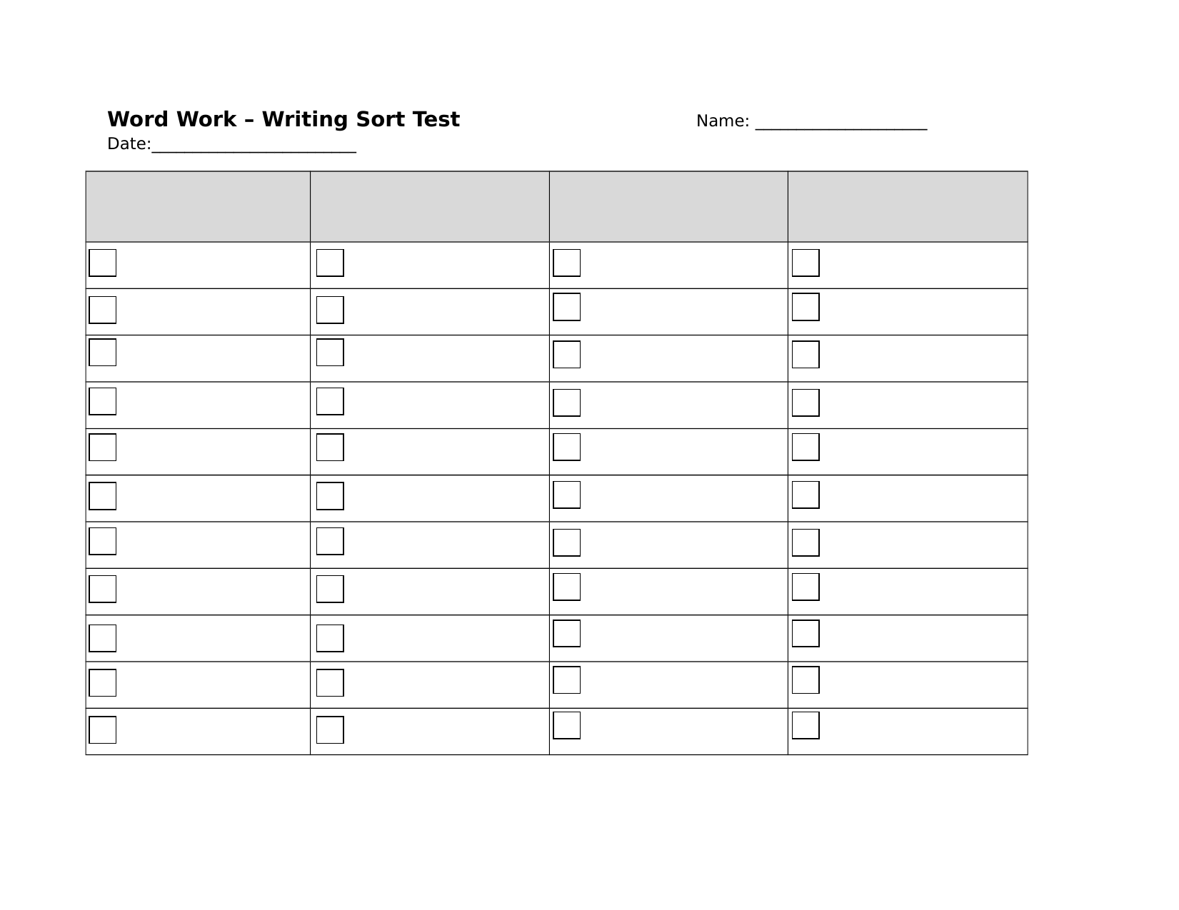 Words Their Way Test Sheet 10 columns by kdalstra · Ninja Plans In Words Their Way Blank Sort Template Words Their Way Test Sheet 10 columns by kdalstra · Ninja Plans In Words Their Way Blank Sort Template