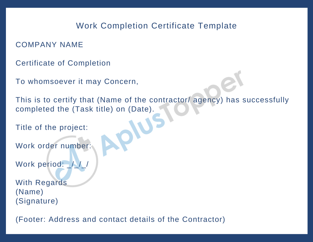 Work Completion Certificate  Types, Contents, Format and Sample  In Construction Certificate Of Completion Template