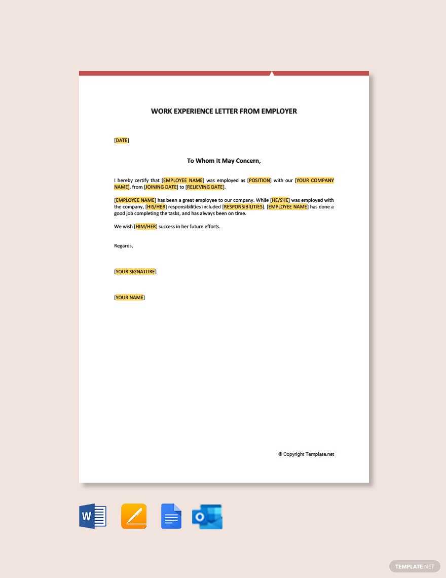 Work Experience Letters Templates - Format, Free, Download  Throughout Template Of Experience Certificate