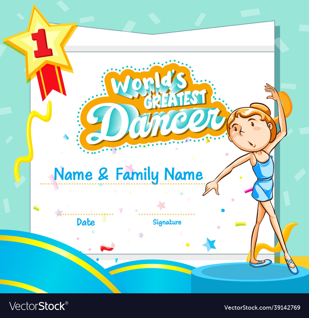 World greatest dancer certificate template Vector Image In Dance Certificate Template