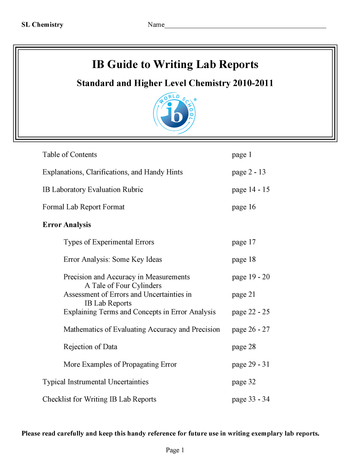 Writing Chemistry Lab Reports – SL Chemistry  Within Ib Lab Report Template