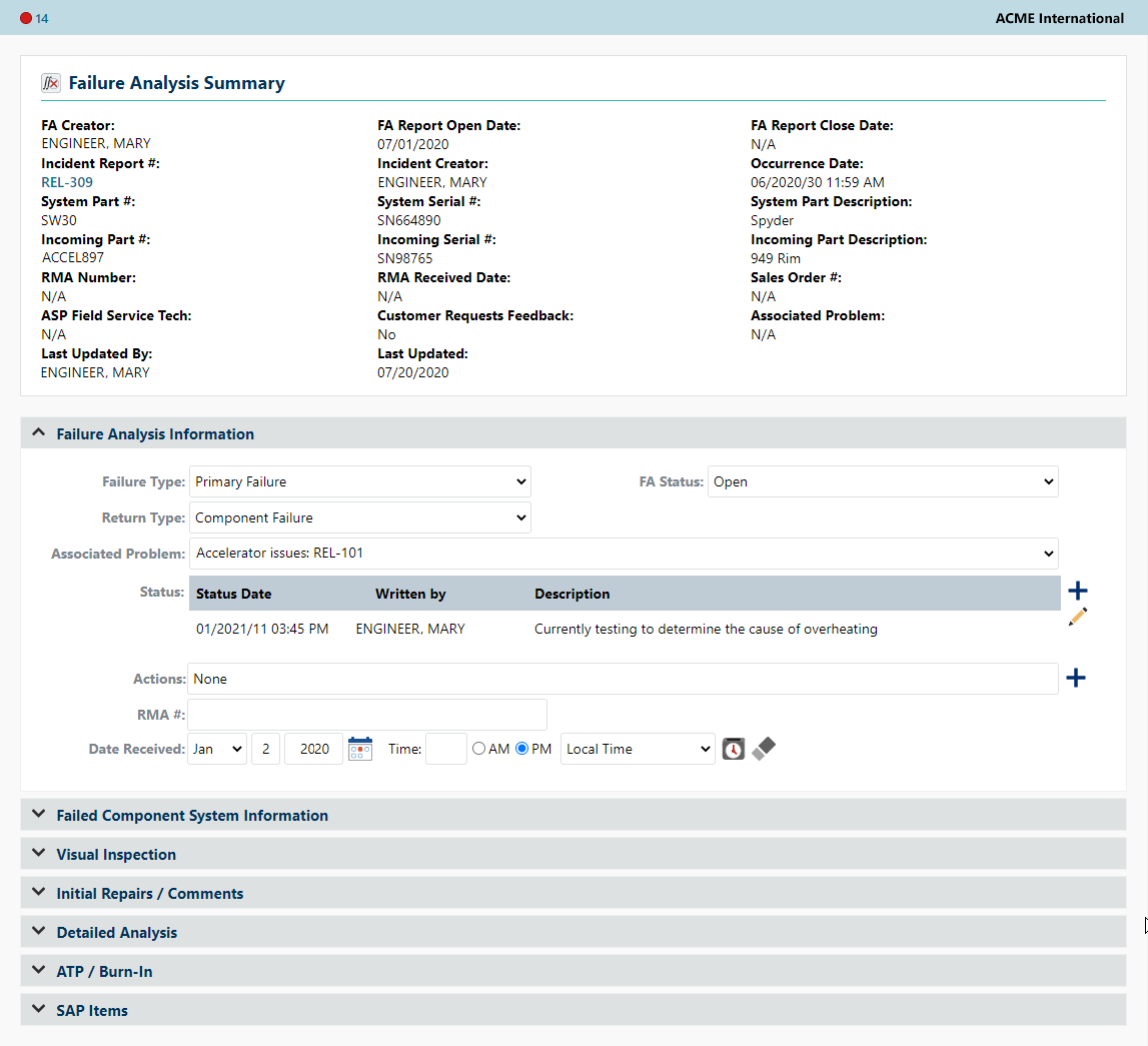 XFRACAS - Key features - Web-based Failure Reporting, Analysis and  Within Fracas Report Template