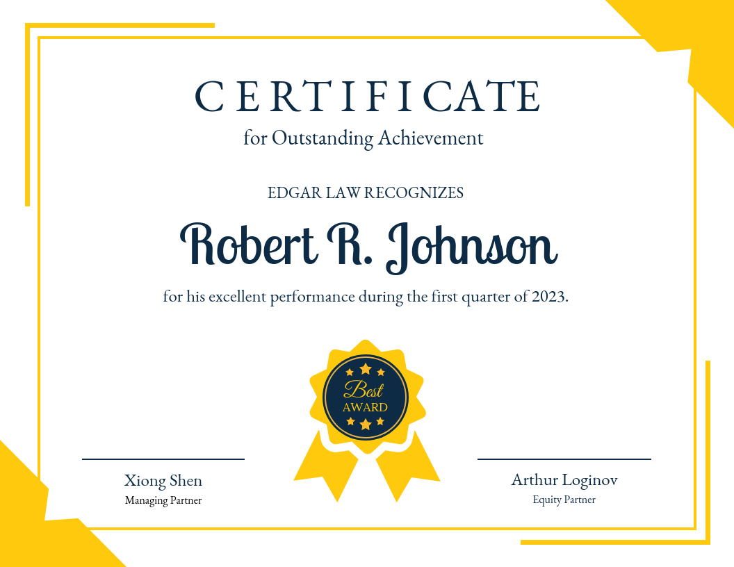 Yellow Certificate Of Recognition Template With Template For Recognition Certificate
