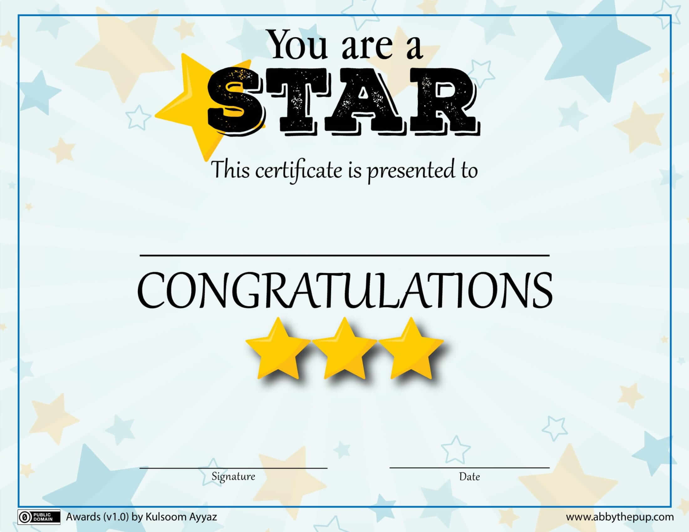 You are a Star Award Template  Free Printable Papercraft Templates Inside Star Certificate Templates Free