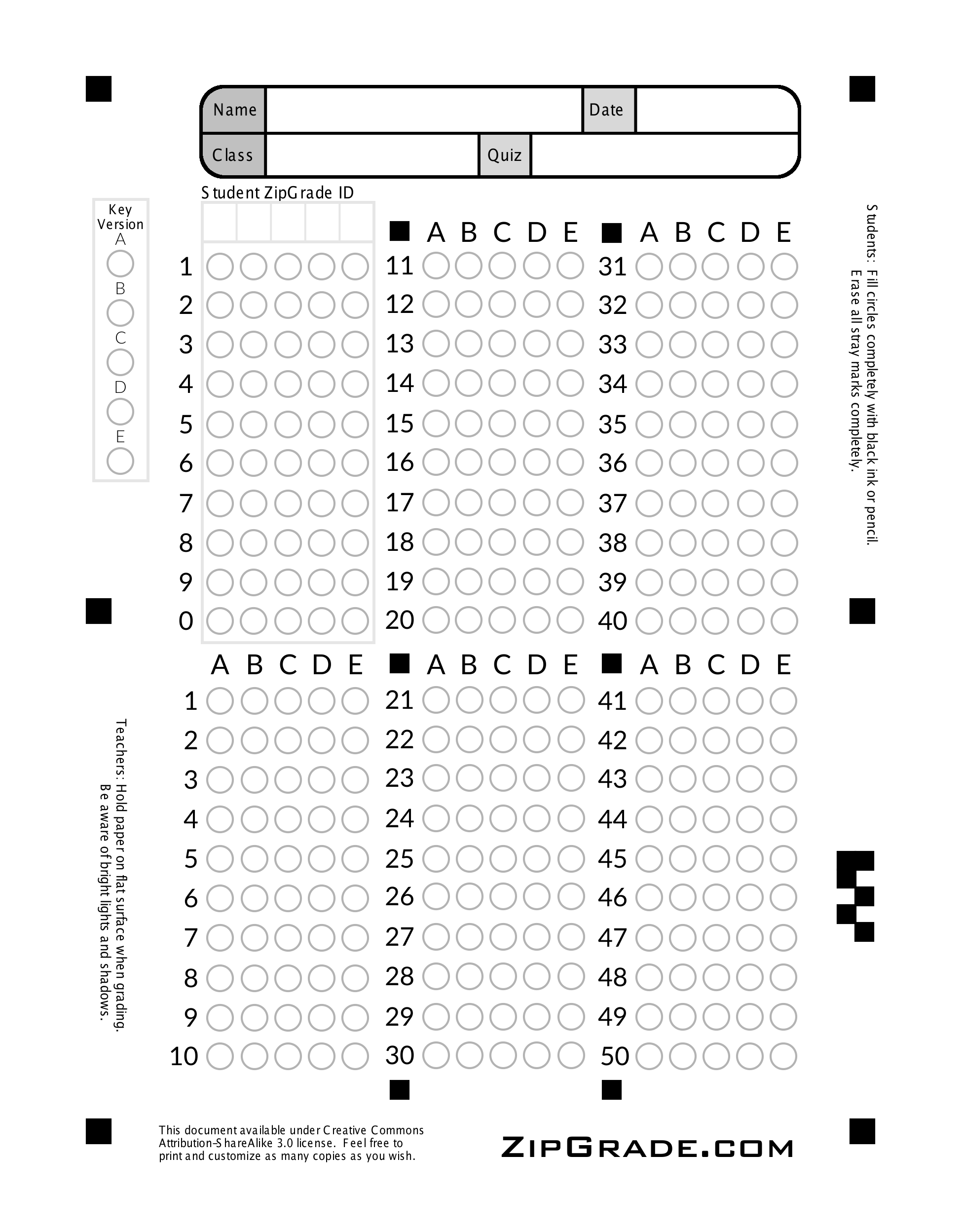 ZipGrade: Answer Sheet Forms In Blank Answer Sheet Template 1 100