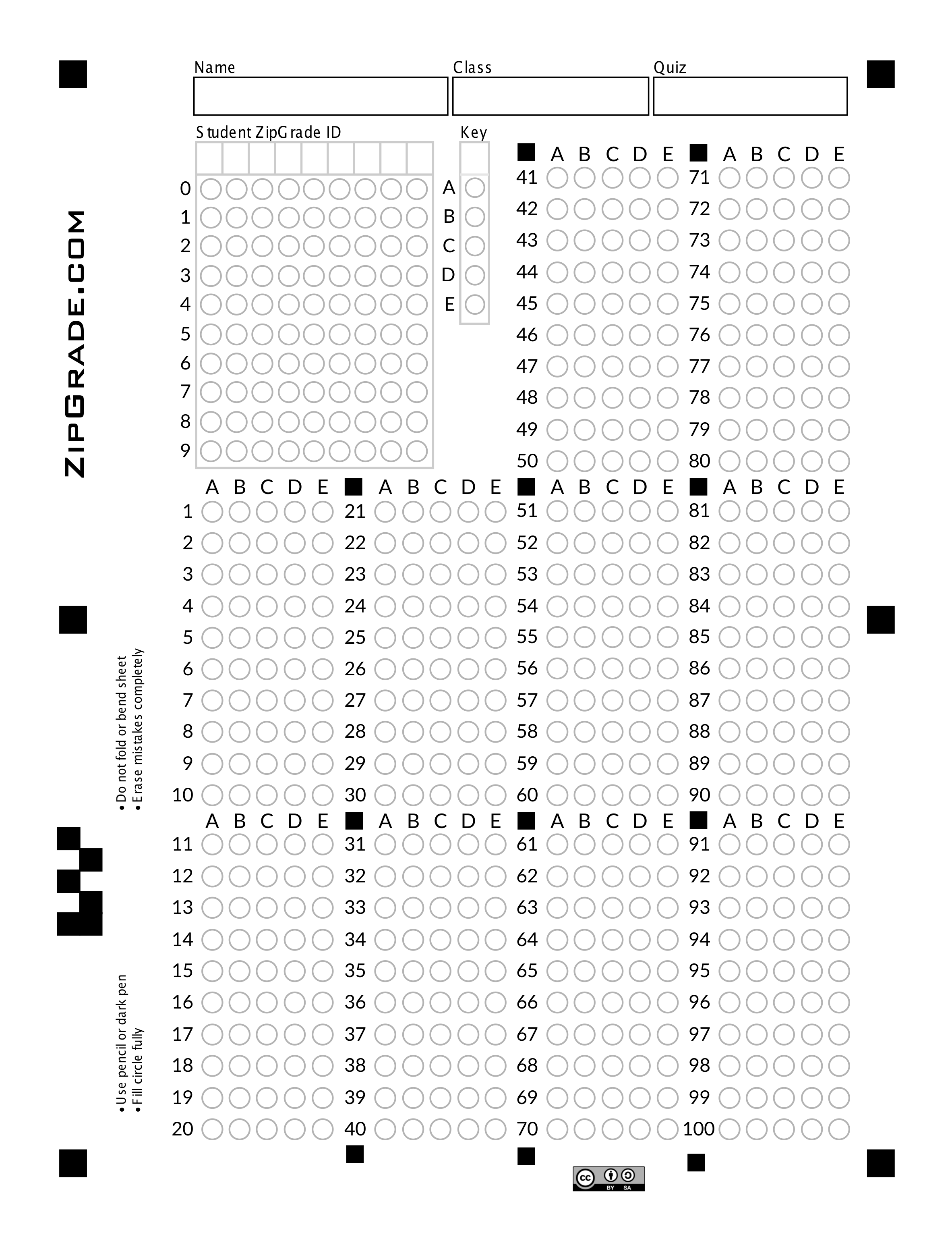 ZipGrade: Answer Sheet Forms With Regard To Blank Answer Sheet Template 1 100