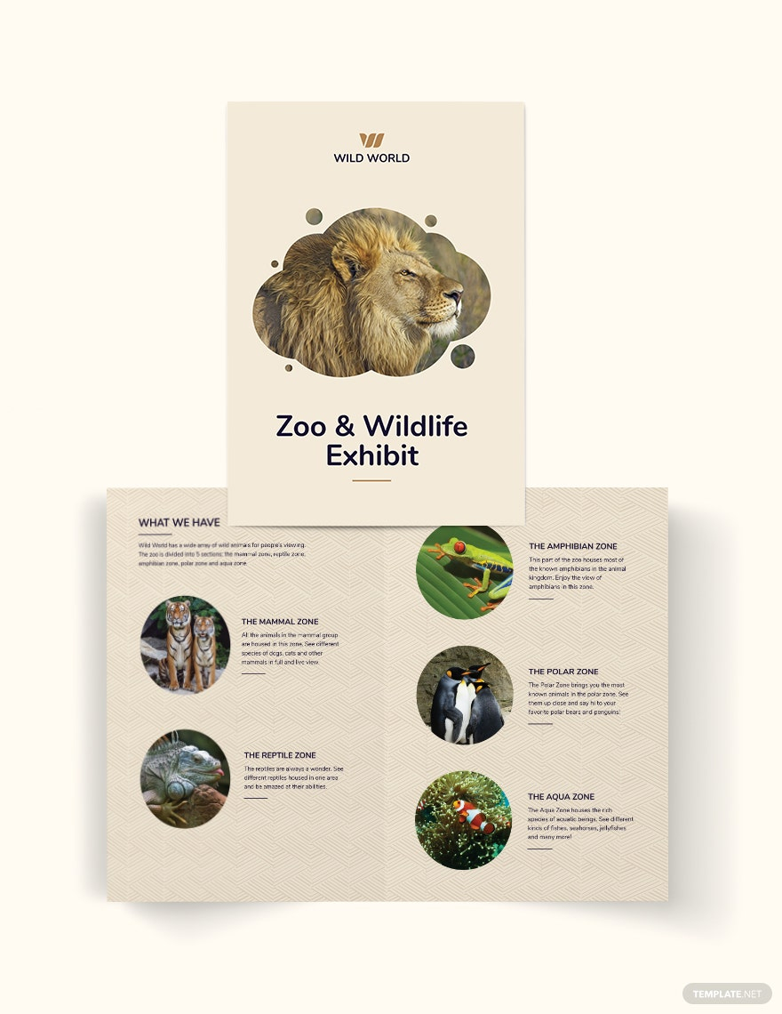 Zoo Bi-Fold Brochure Template - Illustrator, InDesign, Word, Apple  Pertaining To Zoo Brochure Template