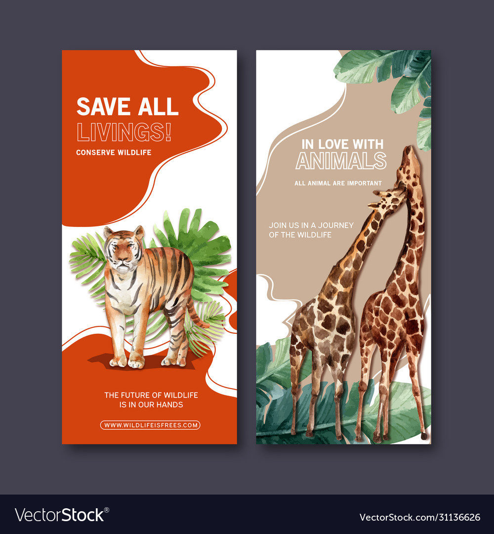Zoo flyer design with tiger giraffe watercolor Vector Image With Regard To Zoo Brochure Template